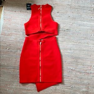 NBD x Naven Revolve Red Asymmetrical Bandage Dress